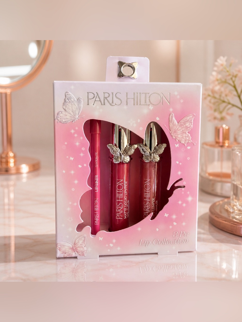 Paris Hilton 3PC Lip Collection Lip Liner Matte Liquid Lipstick & Lip Plumper